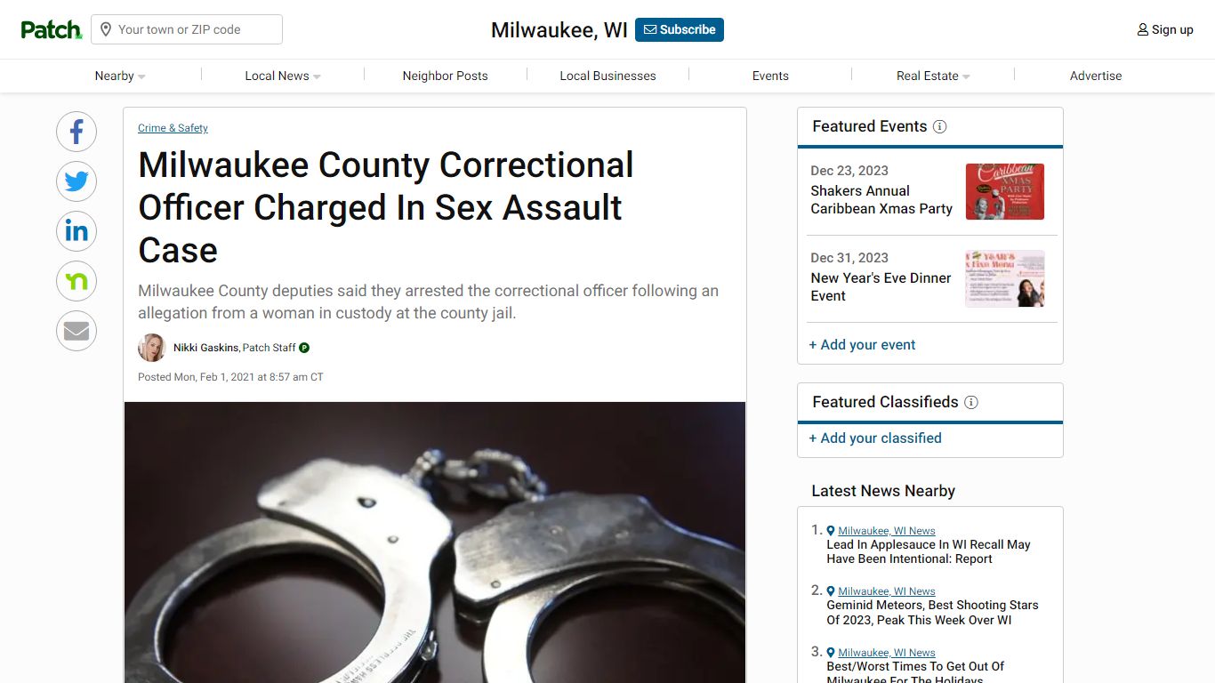 Milwaukee County Correctional Officer Charged In Sex Assault Case - Patch